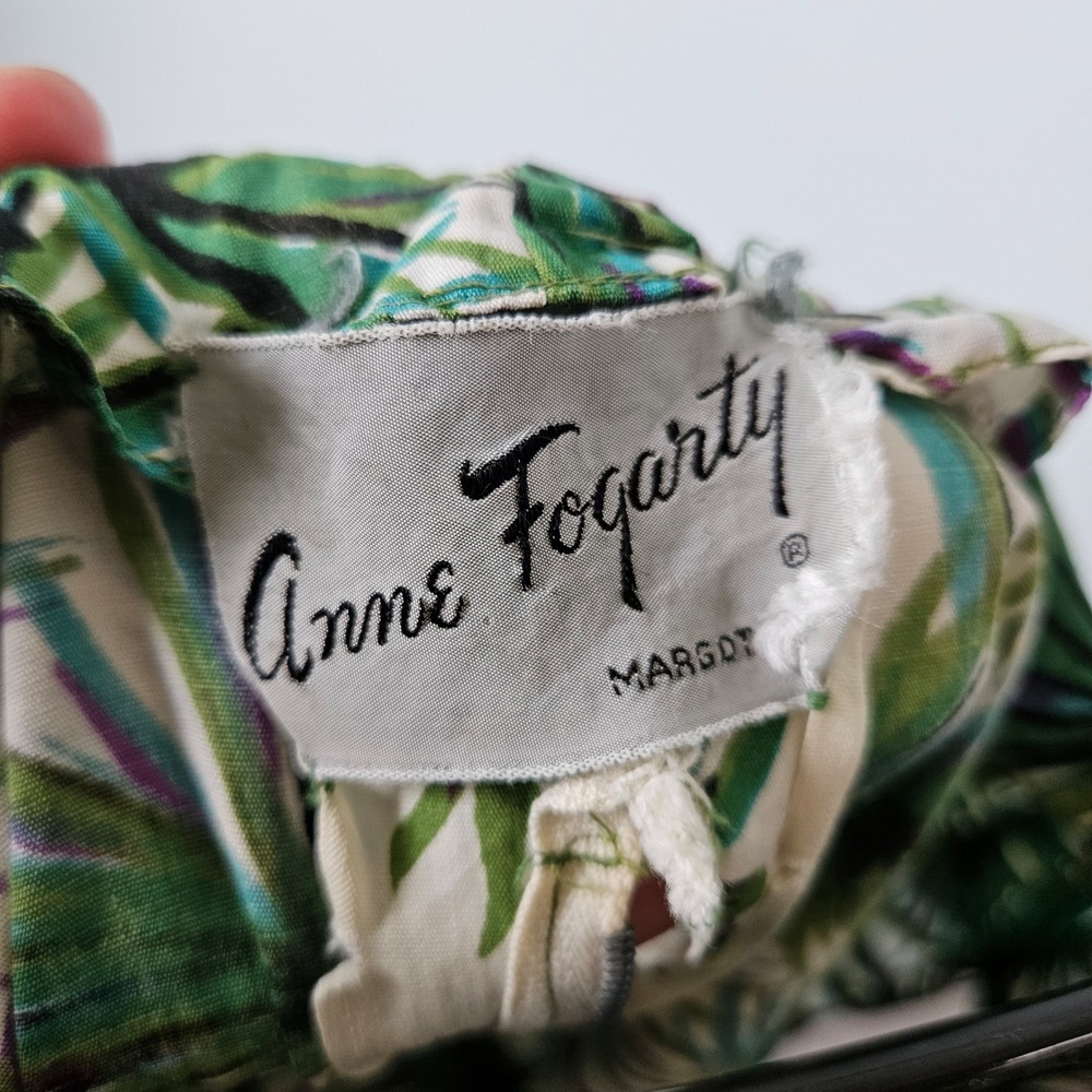 Anne Fogarty Vtg 50s 60s Tropical Palm Leaf Hawaiian Fit Flare Dress Green XS - Picture 8 of 8